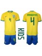 Brazílie Marquinhos #4 Domácí dres pro děti MS 2022 Krátký Rukáv (+ trenýrky)